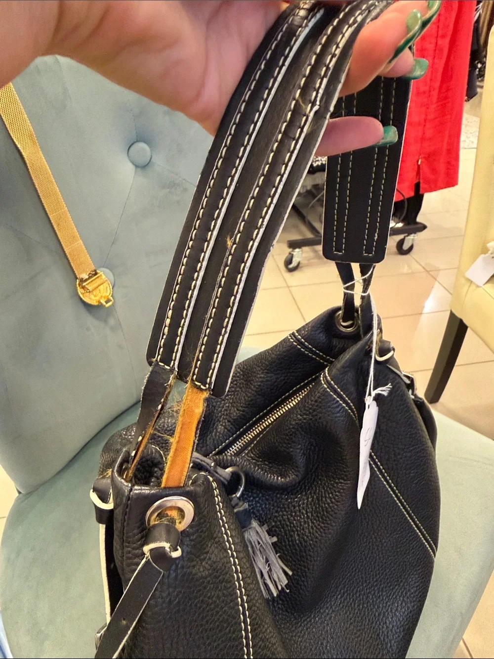Maxx New York Black Pebbled Leather Hobo with Contrast Stitching
